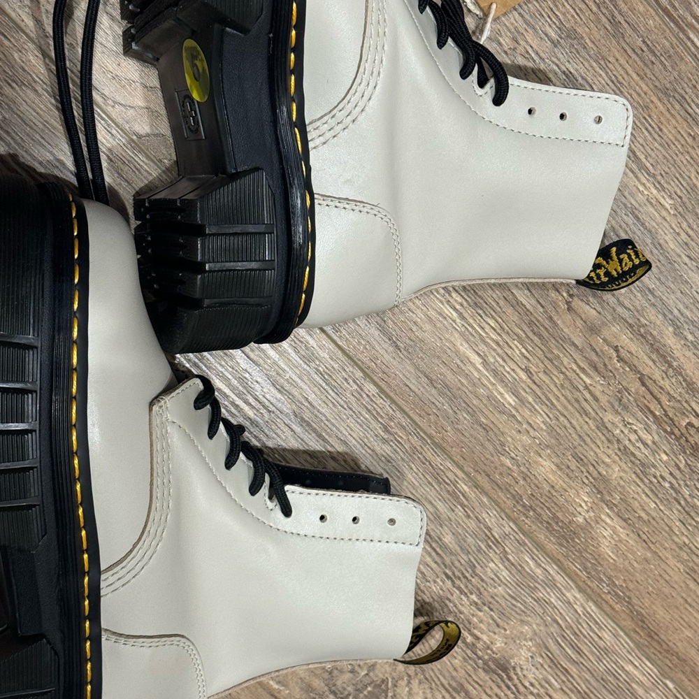 White Leather Boots with Black Laces